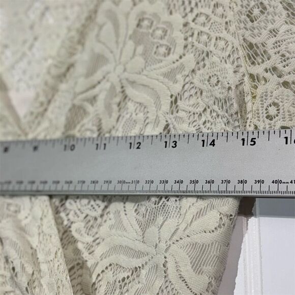 bebe Cream Lace Peplum Top Small S Long Sleeve Sheer Wrap Blouse USA Romantic - Picture 4 of 8